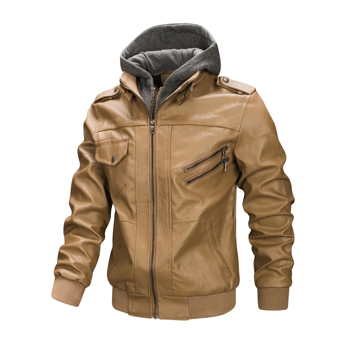 New Fake Two Pieces Motorcycle Leather Jackets Man Casual Fashion Motorcycle Coat Slim PU Lapel Jackets Autumn Leather Coat Male