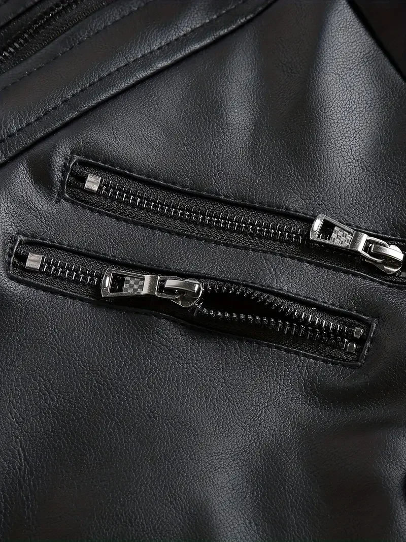 New Fake Two Pieces Motorcycle Leather Jackets Man Casual Fashion Motorcycle Coat Slim PU Lapel Jackets Autumn Leather Coat Male