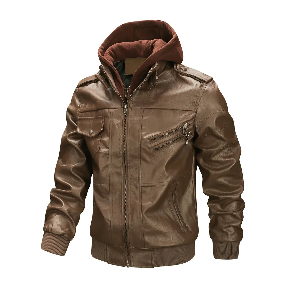 New Fake Two Pieces Motorcycle Leather Jackets Man Casual Fashion Motorcycle Coat Slim PU Lapel Jackets Autumn Leather Coat Male