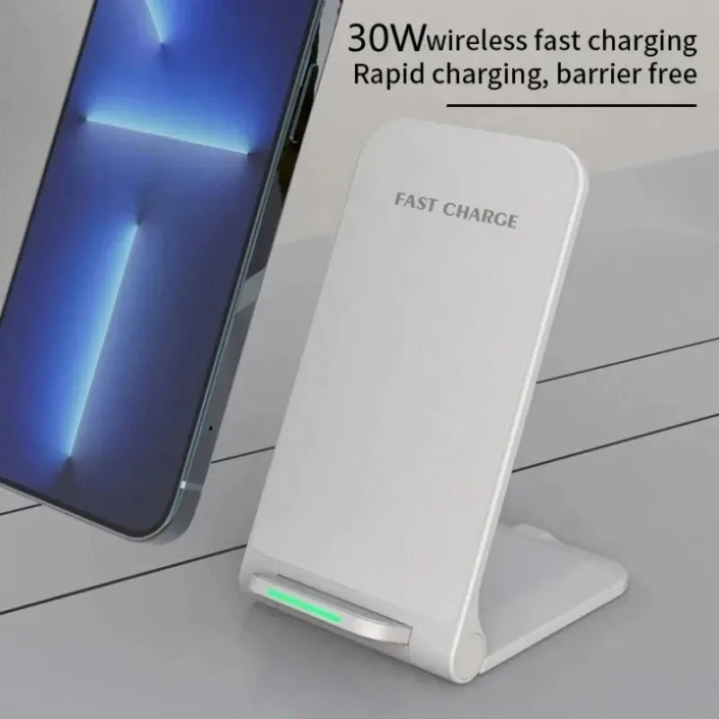 30W Wireless Charger Stand Pad for iPhone 16 15 14 13 12 Pro Samsung Xiaomi Phone Chargers Induction Fast Charging Dock Station