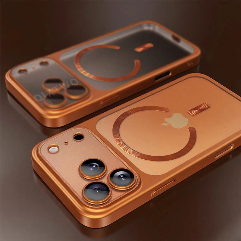 Luxury Plating Matte Transparent Magnetic Wireless Charge Case For iPhone 13/14/15/16/17 Pro Max Air Plus Shockproof Clear Cover