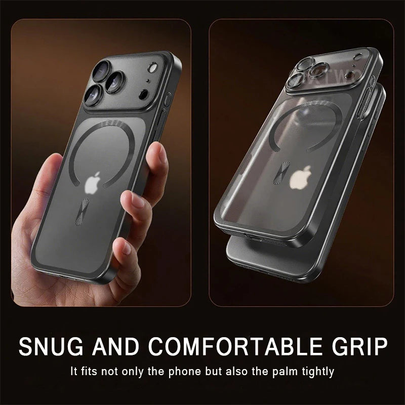 Luxury Plating Matte Transparent Magnetic Wireless Charge Case For iPhone 13/14/15/16/17 Pro Max Air Plus Shockproof Clear Cover