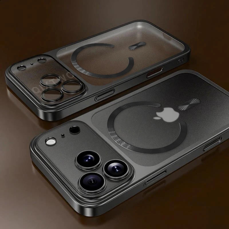 Luxury Plating Matte Transparent Magnetic Wireless Charge Case For iPhone 13/14/15/16/17 Pro Max Air Plus Shockproof Clear Cover