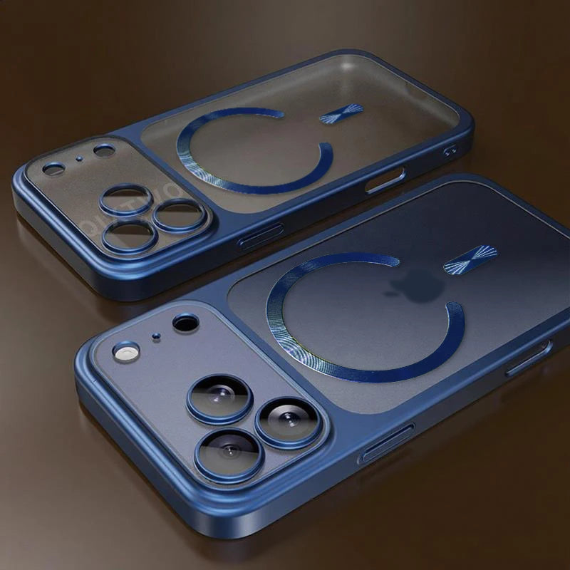 Luxury Plating Matte Transparent Magnetic Wireless Charge Case For iPhone 13/14/15/16/17 Pro Max Air Plus Shockproof Clear Cover