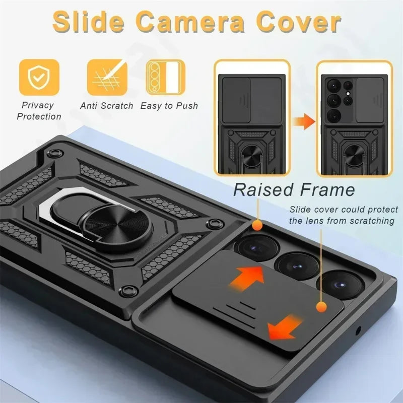 Armor Rotate With Ring Stand Camera Lens Anti-Scratch Case For Samsung Galaxy S24 S23 S22 Ultra S21 S20 Plus FE A54 A34 5G Cover