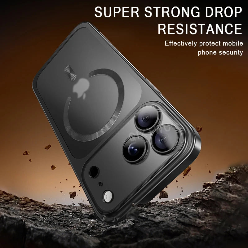 Luxury Plating Matte Transparent Magnetic Wireless Charge Case For iPhone 13/14/15/16/17 Pro Max Air Plus Shockproof Clear Cover