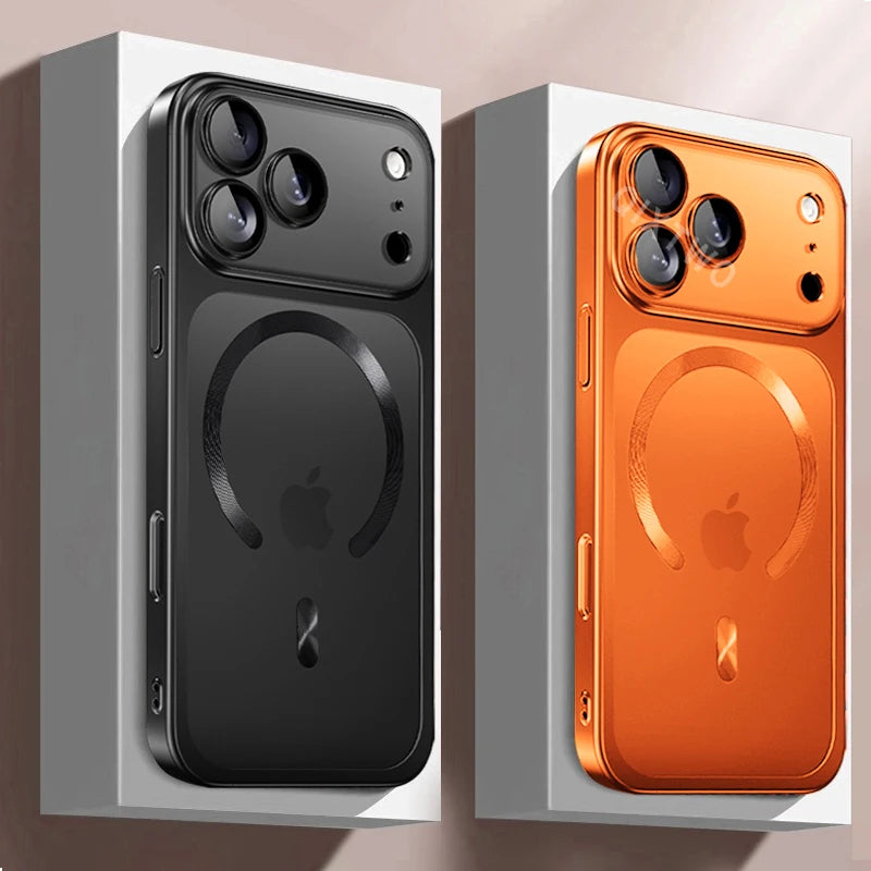 Luxury Plating Matte Transparent Magnetic Wireless Charge Case For iPhone 13/14/15/16/17 Pro Max Air Plus Shockproof Clear Cover