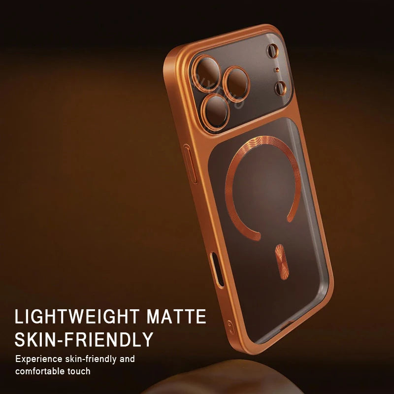 Luxury Plating Matte Transparent Magnetic Wireless Charge Case For iPhone 13/14/15/16/17 Pro Max Air Plus Shockproof Clear Cover