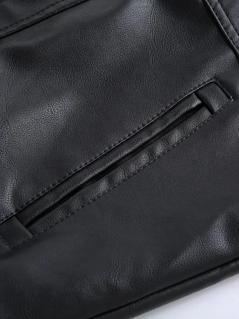 New Fake Two Pieces Motorcycle Leather Jackets Man Casual Fashion Motorcycle Coat Slim PU Lapel Jackets Autumn Leather Coat Male